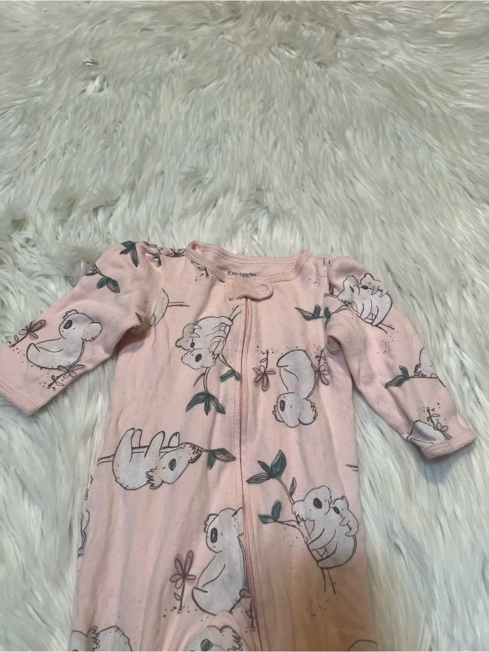 Carter's Baby Girls Sz 6 Months Koala 2-Way Zip Cotton Sleep & Play Pajamas Pink